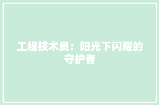 工程技术员：阳光下闪耀的守护者 现代风格装饰
