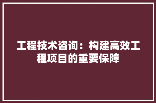 工程技术咨询：构建高效工程项目的重要保障