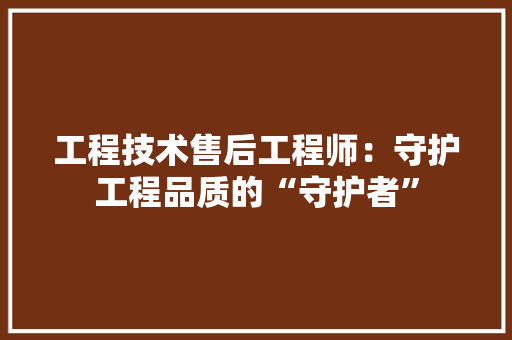 工程技术售后工程师：守护工程品质的“守护者”