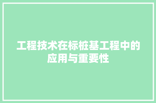 工程技术在标桩基工程中的应用与重要性 现代风格装饰