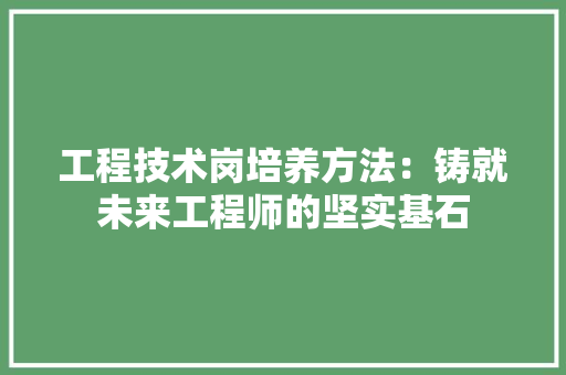 工程技术岗培养方法：铸就未来工程师的坚实基石