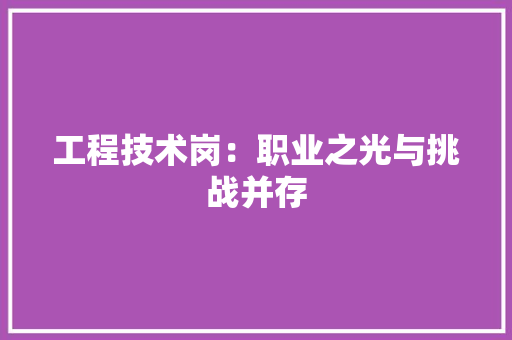 工程技术岗：职业之光与挑战并存
