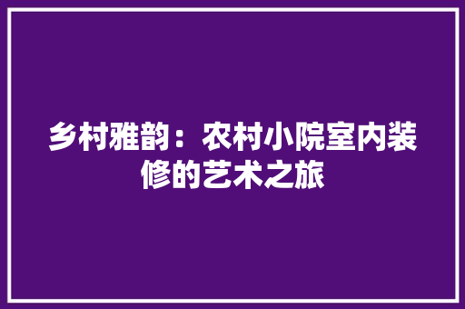 乡村雅韵：农村小院室内装修的艺术之旅 家居装修