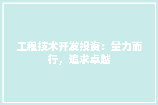 工程技术开发投资：量力而行，追求卓越 现代风格装饰