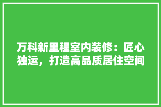 万科新里程室内装修：匠心独运，打造高品质居住空间 软装设计