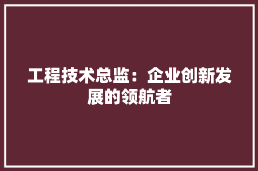 工程技术总监：企业创新发展的领航者