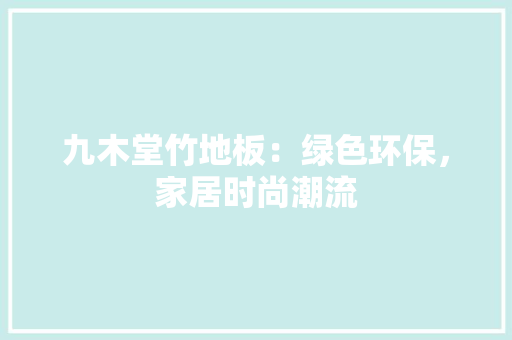 九木堂竹地板：绿色环保，家居时尚潮流 家居装修