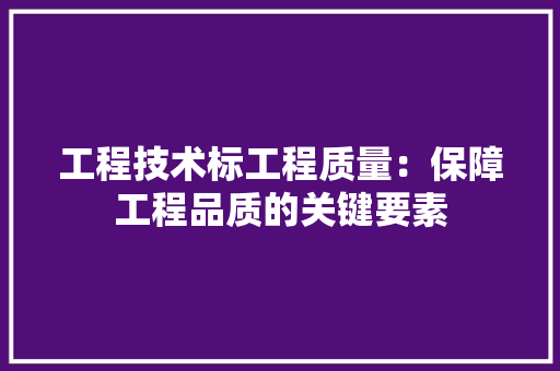 工程技术标工程质量：保障工程品质的关键要素 现代风格装饰