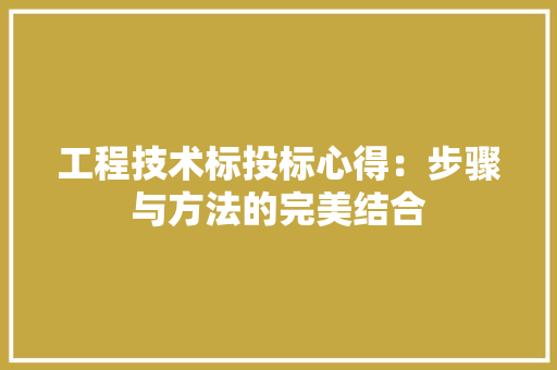 工程技术标投标心得：步骤与方法的完美结合 现代风格装饰