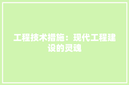 工程技术措施：现代工程建设的灵魂