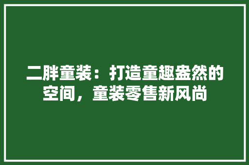 二胖童装：打造童趣盎然的空间，童装零售新风尚