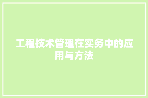 工程技术管理在实务中的应用与方法 现代风格装饰