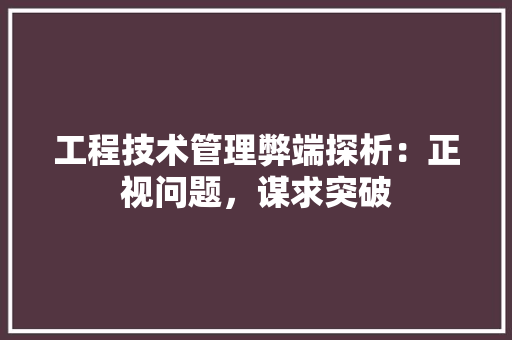 工程技术管理弊端探析：正视问题，谋求突破 现代风格装饰