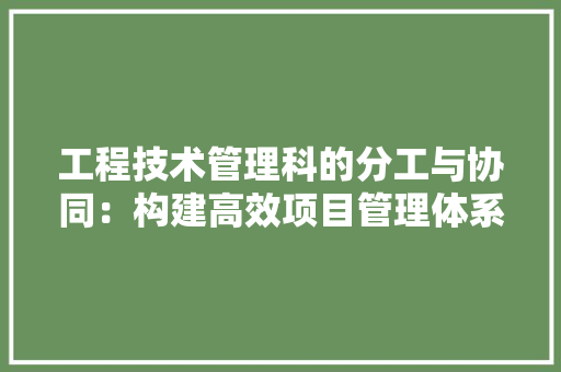 工程技术管理科的分工与协同：构建高效项目管理体系的路径探析 现代风格装饰