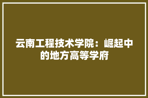 云南工程技术学院：崛起中的地方高等学府 家居装修
