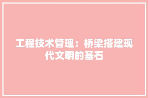 工程技术管理：桥梁搭建现代文明的基石 现代风格装饰