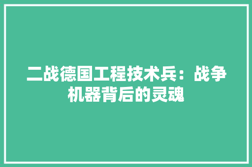 二战德国工程技术兵：战争机器背后的灵魂 家居装修