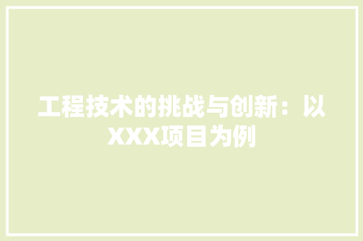 工程技术的挑战与创新：以XXX项目为例