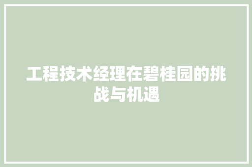 工程技术经理在碧桂园的挑战与机遇