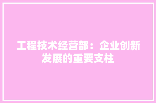 工程技术经营部：企业创新发展的重要支柱 现代风格装饰