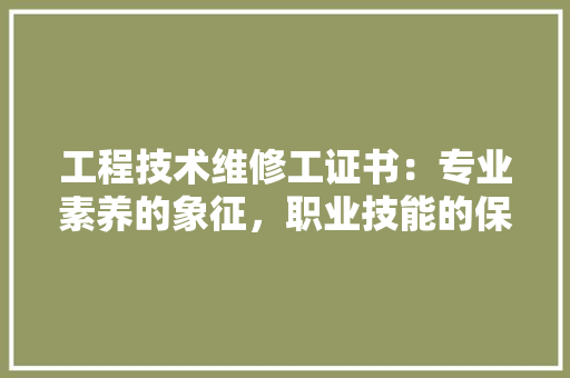工程技术维修工证书：专业素养的象征，职业技能的保障