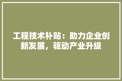 工程技术补贴：助力企业创新发展，驱动产业升级 现代风格装饰