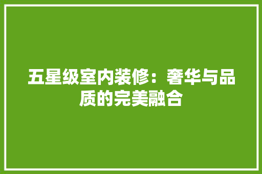 五星级室内装修：奢华与品质的完美融合 家居装修