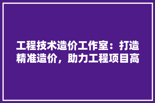 工程技术造价工作室：打造精准造价，助力工程项目高效发展