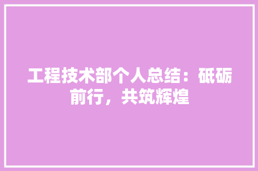 工程技术部个人总结：砥砺前行，共筑辉煌