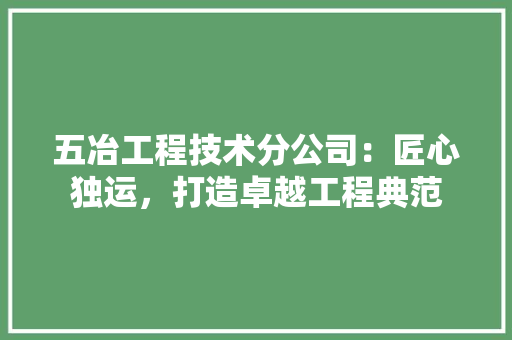五冶工程技术分公司：匠心独运，打造卓越工程典范 家居装修