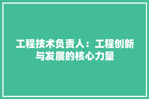 工程技术负责人：工程创新与发展的核心力量