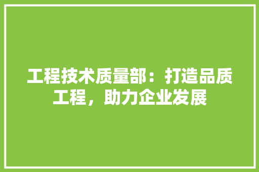 工程技术质量部：打造品质工程，助力企业发展