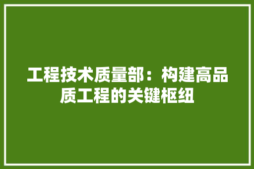 工程技术质量部：构建高品质工程的关键枢纽 现代风格装饰