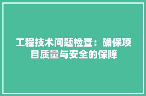 工程技术问题检查：确保项目质量与安全的保障