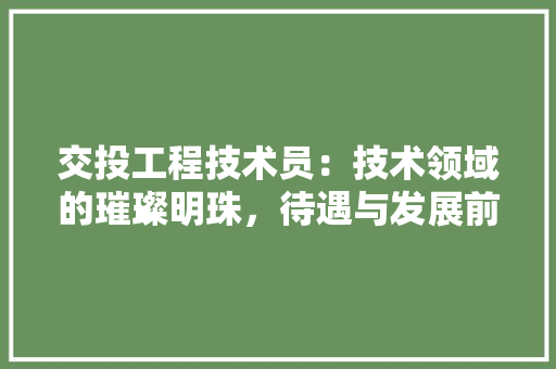 交投工程技术员：技术领域的璀璨明珠，待遇与发展前景分析 家居装修