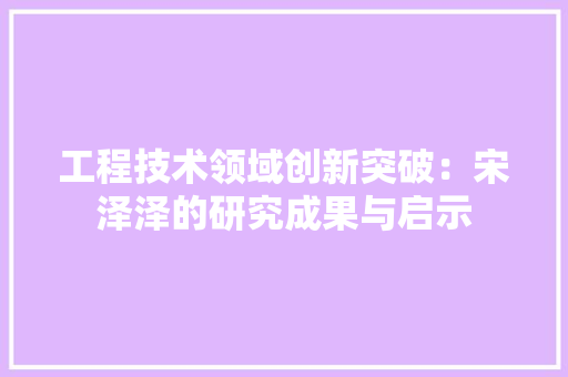 工程技术领域创新突破：宋泽泽的研究成果与启示 中式风格装饰