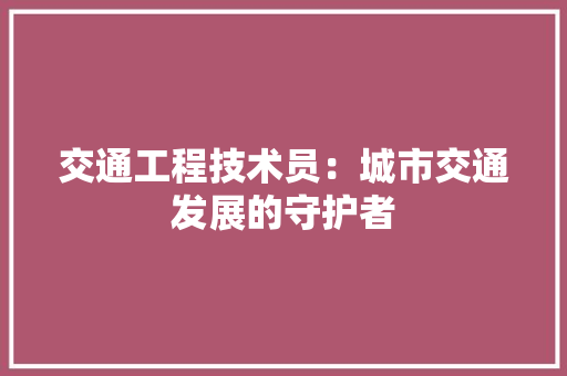 交通工程技术员：城市交通发展的守护者 家居装修