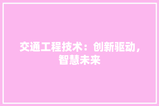 交通工程技术：创新驱动，智慧未来 家居装修