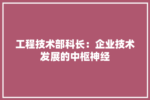工程技术部科长：企业技术发展的中枢神经 现代风格装饰
