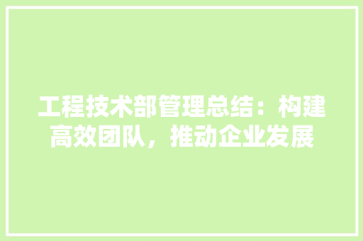 工程技术部管理总结：构建高效团队，推动企业发展