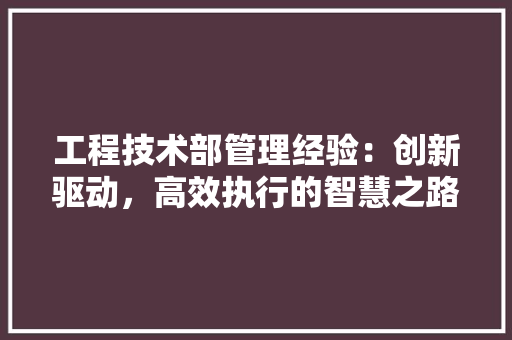 工程技术部管理经验：创新驱动，高效执行的智慧之路