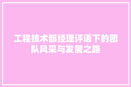 工程技术部经理评语下的团队风采与发展之路