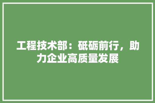 工程技术部：砥砺前行，助力企业高质量发展