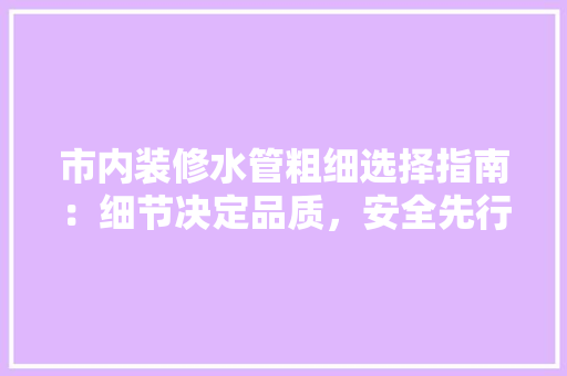 市内装修水管粗细选择指南：细节决定品质，安全先行 中式风格装饰