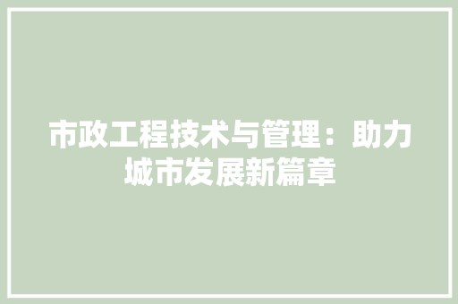 市政工程技术与管理：助力城市发展新篇章
