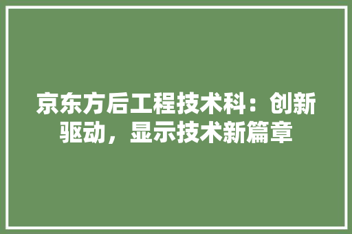 京东方后工程技术科：创新驱动，显示技术新篇章 家居装修