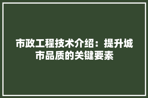 市政工程技术介绍：提升城市品质的关键要素 中式风格装饰