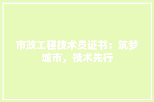 市政工程技术员证书：筑梦城市，技术先行