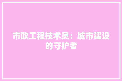 市政工程技术员：城市建设的守护者