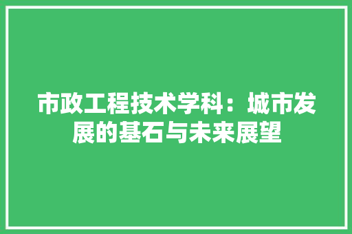 市政工程技术学科：城市发展的基石与未来展望